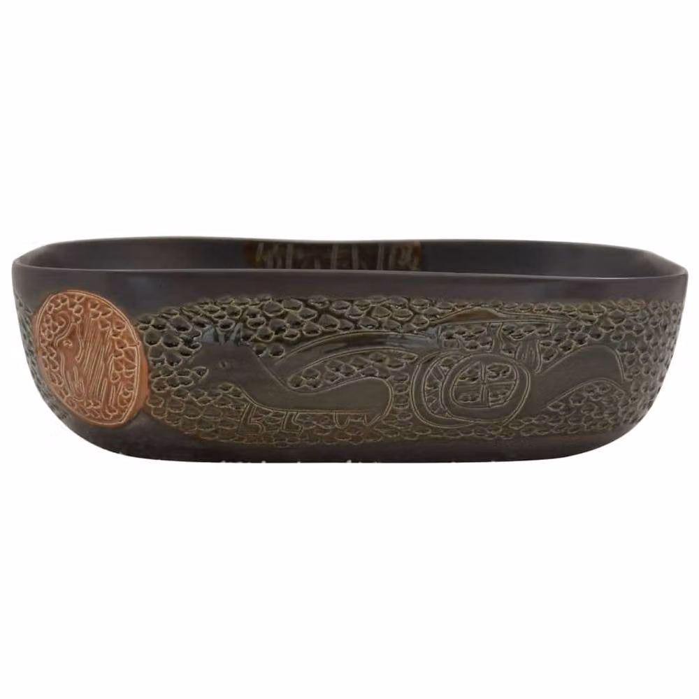 Berkfield Home Black Rectangular Ceramic Countertop Basin W: 48 cm, D: 37.5 cm, H: 13.5 cm – 3