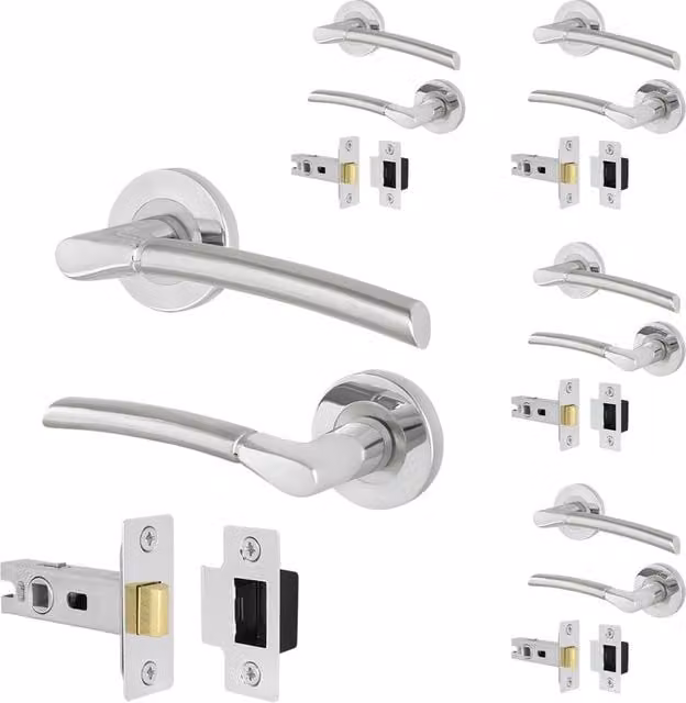 AFIT Chrome Door Handle Pack of 5, Satin Nickel Feature Lever in Silver, W/D/H: 15.0 x 15.0 x 6.6 cm – 1