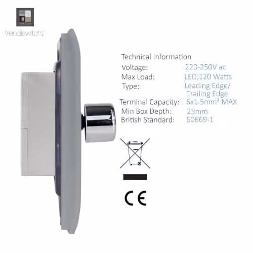 Trendi Modern LED Dimmer Switch in Silver Stainless Steel and Chrome – 2