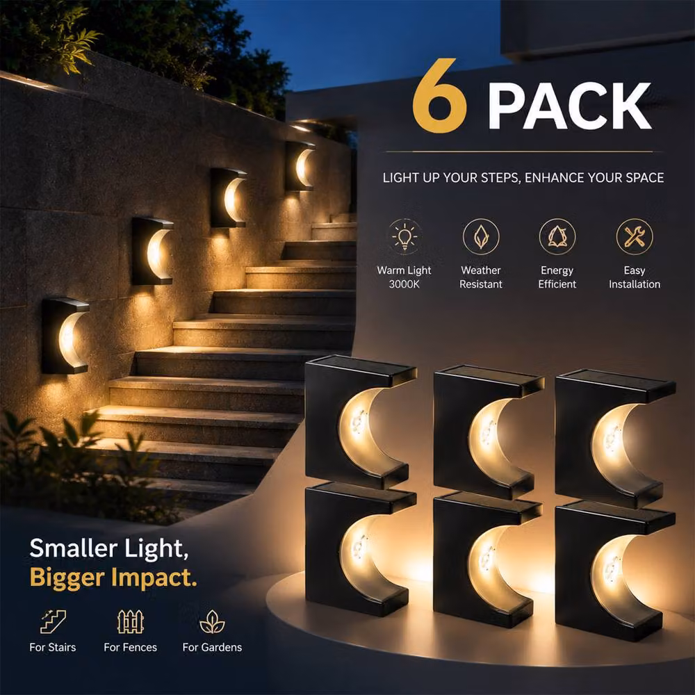 INMTFEI Solar Pathway Lights, 6 Pack Waterproof Garden Lamps in Black with Warm White Dusk Sensor – 6
