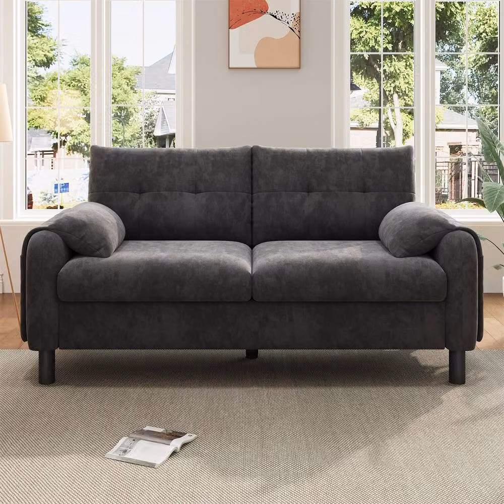 FENCHILIN 2-Seater Upholstered Fabric Loveseat in Grey with Modern Design – 5