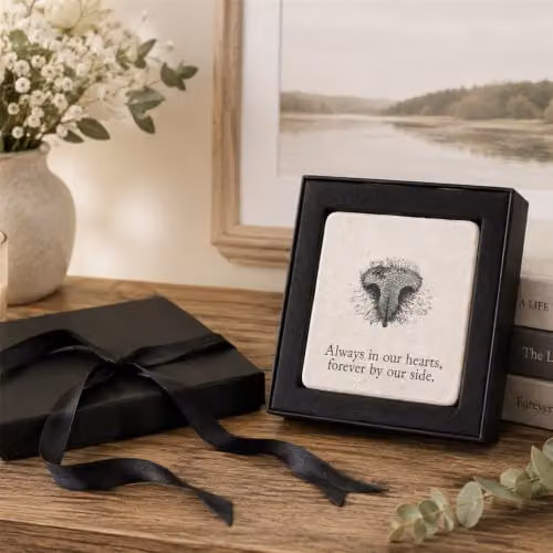 Zeller Present Cherished Cat Print Marble Coaster Gift Box in Black – 2