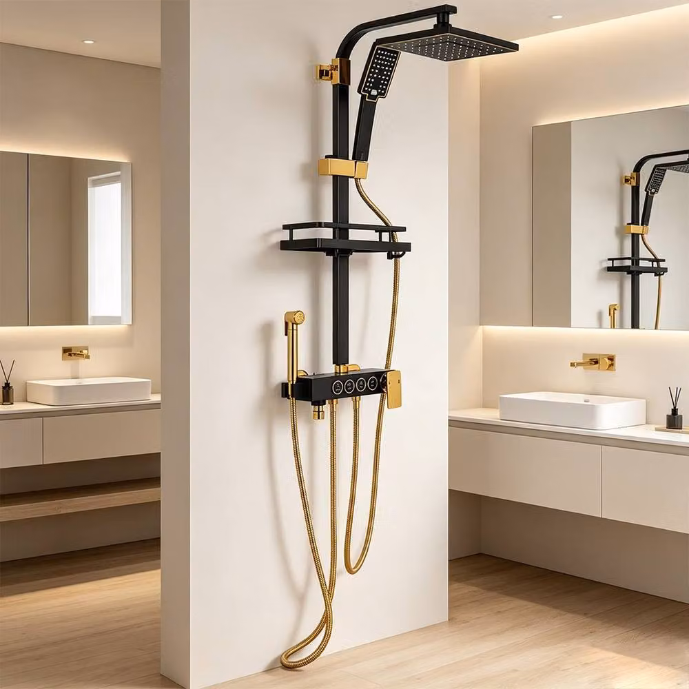 Ventryn Matt Black Stainless Steel Rainfall Shower Set with Overhead and Hand Shower – 2