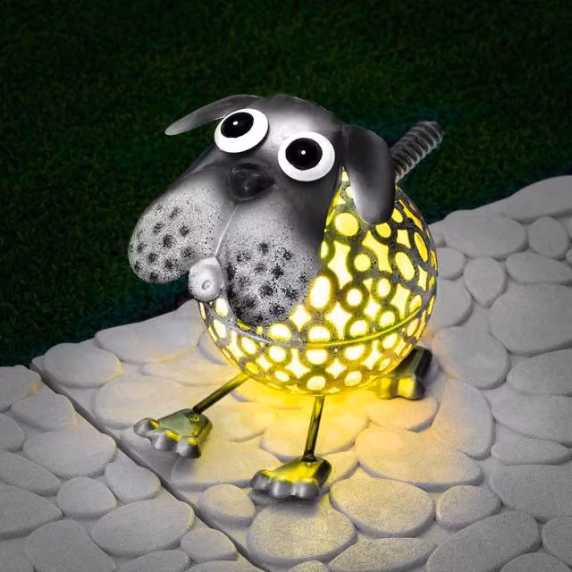 Globrite Metal Dog Solar Garden Ornament with Multicolour Colour Changing LED Light, W/D/H: 17.0 x 16.0 x 16.0 cm