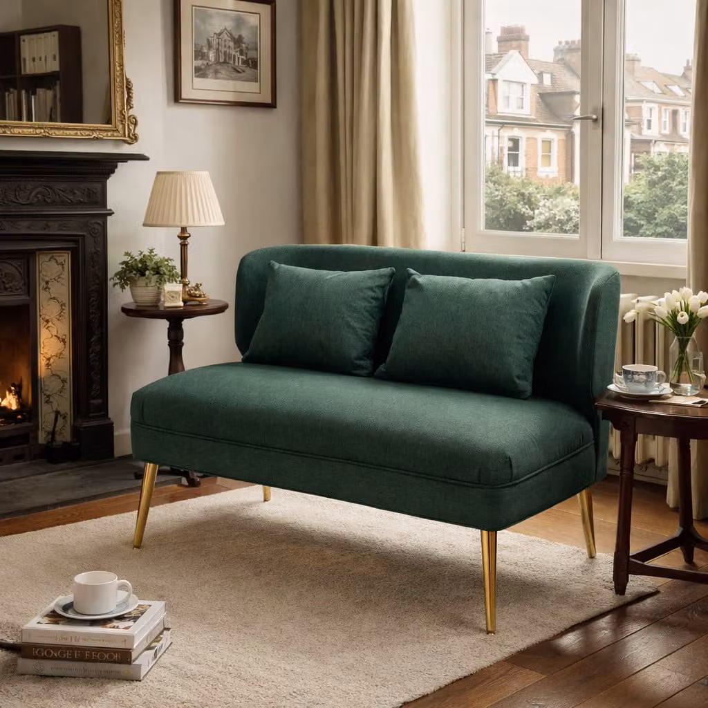 HOMCOM 2 Seater Upholstered Sofa in Green Fabric with Metal Legs – 2