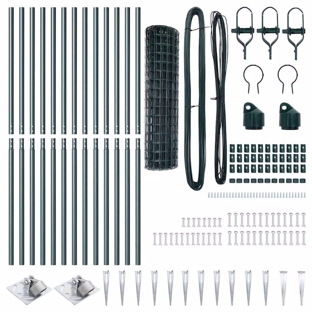 Berkfield Home Euro Fence in Green Galvanised Steel with 13 Spike Posts, W: 25 m, H: 1.2 m – 4