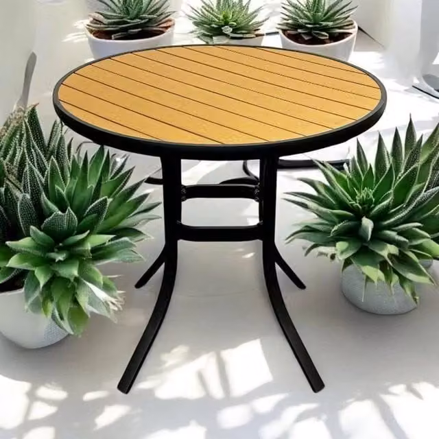 NESTLUNE Round Garden Dining Table in Brown, Diameter: 100 cm, Height: 15 cm – 1