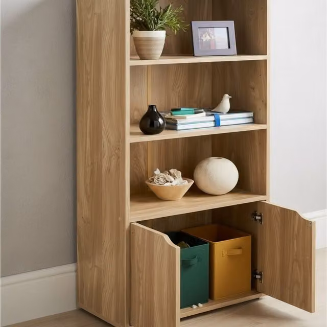 DEENZ Modern Oak Wood Storage Bookcase, Brown, W/D/H: 120 x 29 x 58 cm
