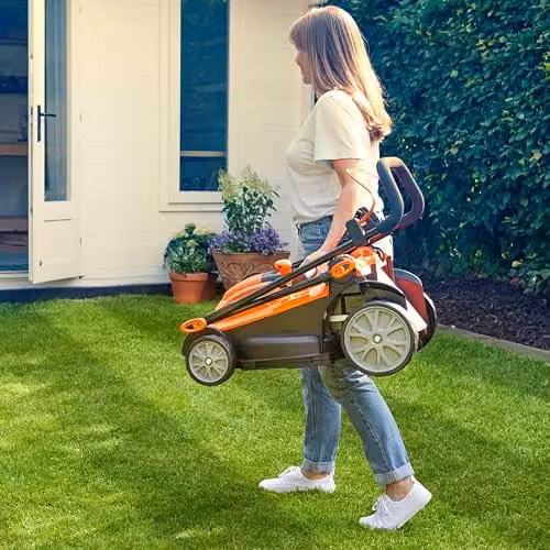 LawnMaster 37cm Electric Lawnmower with Mulching Kit and Collection Bag, Orange – 6