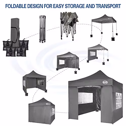 MAXIMUS Heavy Duty Commercial Pop Up Gazebo Market Stall with 4 Walls and 4 Weight Bags, Grey, W/D/H: 300 x 300 x 345 cm – 4