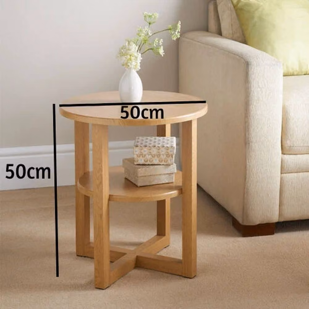 FLAVORA 2 Tier Round Small Sofa Side Table in Brown Natural Wood Finish – 2
