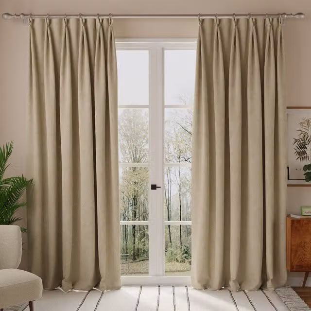 Linda Barker Petal Made to Measure Opaque Chenille Fabric Curtain in Beige