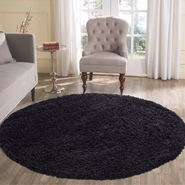 Desire Rugs Plain Black Fluffy Shaggy Square Area Rug, W/D: 120 x 120 cm