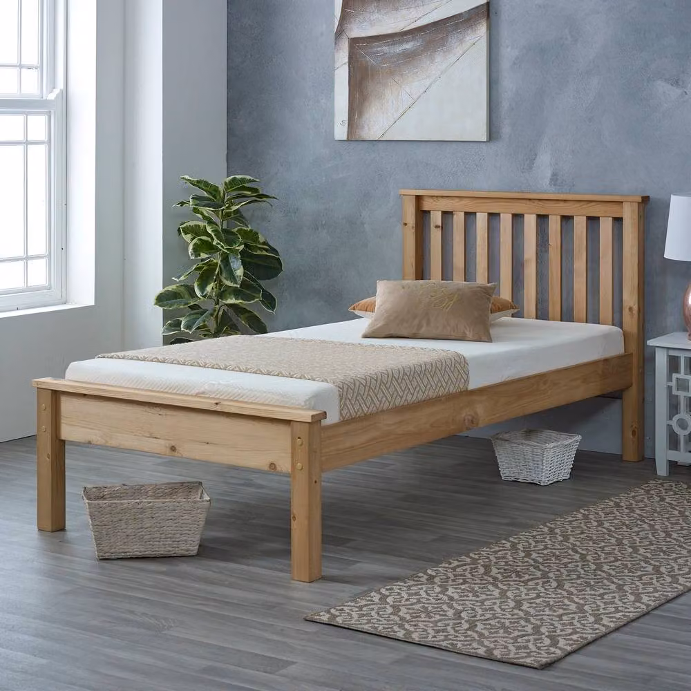 Amani Dorset Waxed Solid Pine Bed Frame with Slatted Headboard in Natural, W: 90 cm, L: 190 cm – 2
