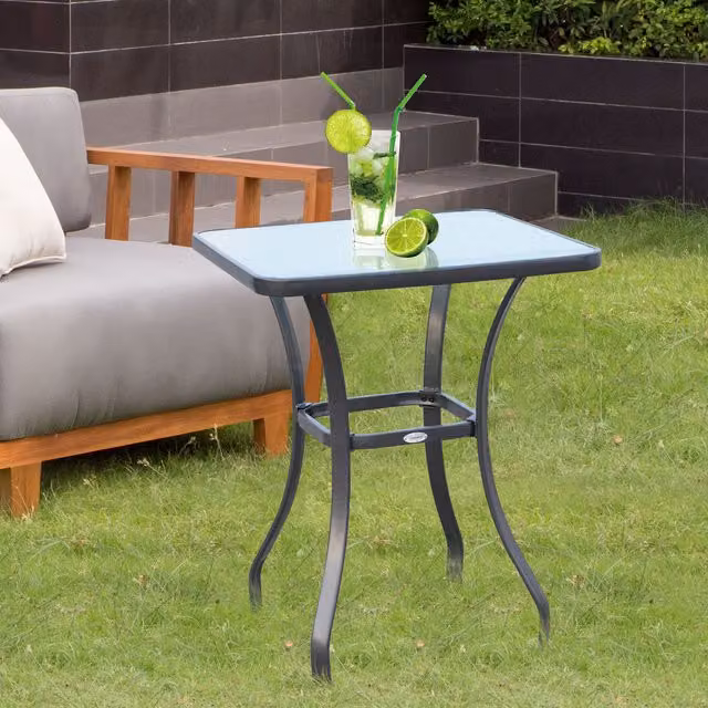 Outsunny Modern Square Bar Table in Black with Glass and Metal Finish