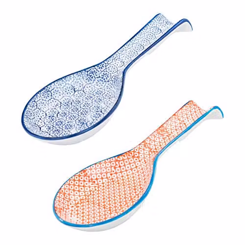 Nicola Spring Hand-Printed Blue Porcelain Spoon Rests, Pack of 2