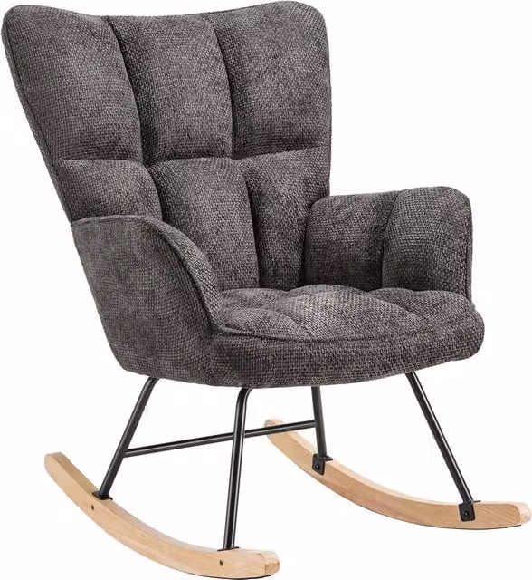 tectake Torve Rocking Chair with Plush Quilted Padding and Wooden Runners in Dark Grey – 1