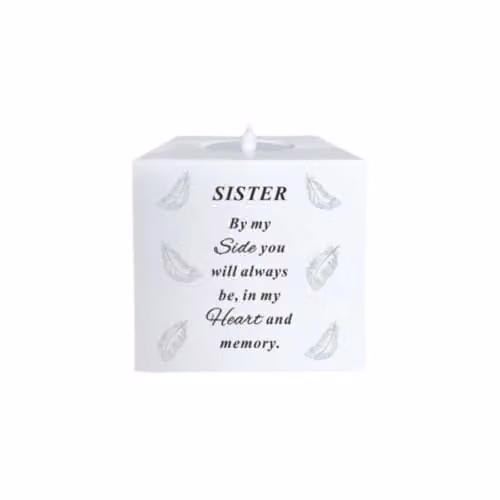 David Fischhoff Sister Memorial Feather LED Candle Holder in White
