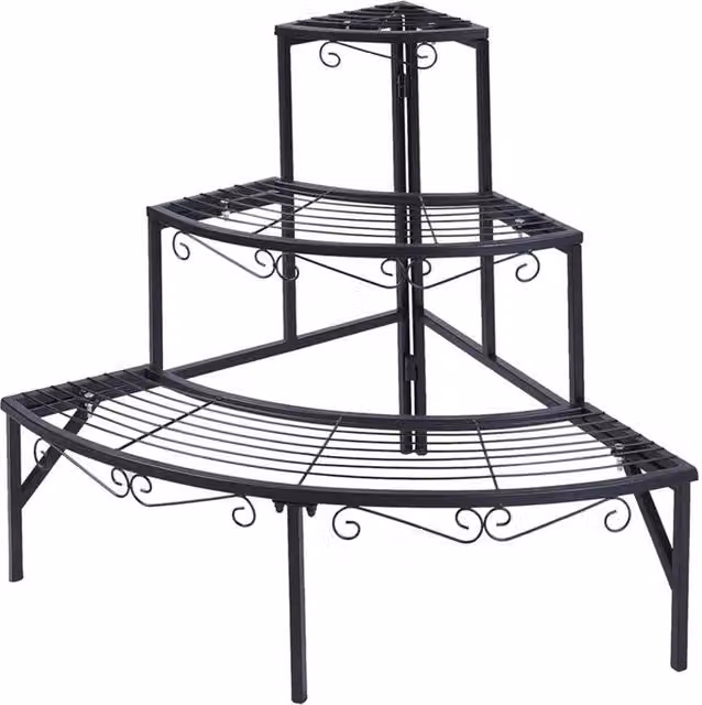 Kelvenix 3 Tier Metal Corner Plant Stand in Matt Black, H 58.0 cm x W 56.0 cm x D 58.0 cm