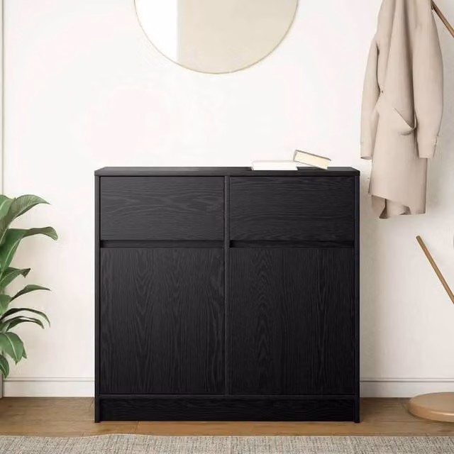 Berkfield Home Sideboard with Drawer in Black Oak, W/D/H: 80 x 34 x 76 cm