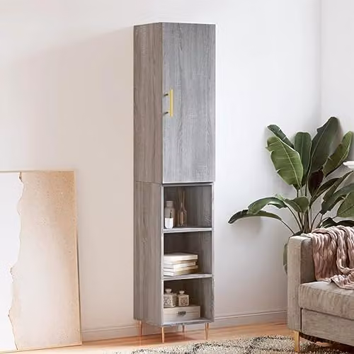 vidaXL Modern Grey Sonoma Highboard with Hinged Doors and Internal Shelves, W/D/H: 34.5 x 30.66 x 180 cm – 2