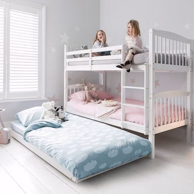 Noa and Nani Brighton Kids Solid Wood Bunk Bed with Matheus Trundle in White and Pine