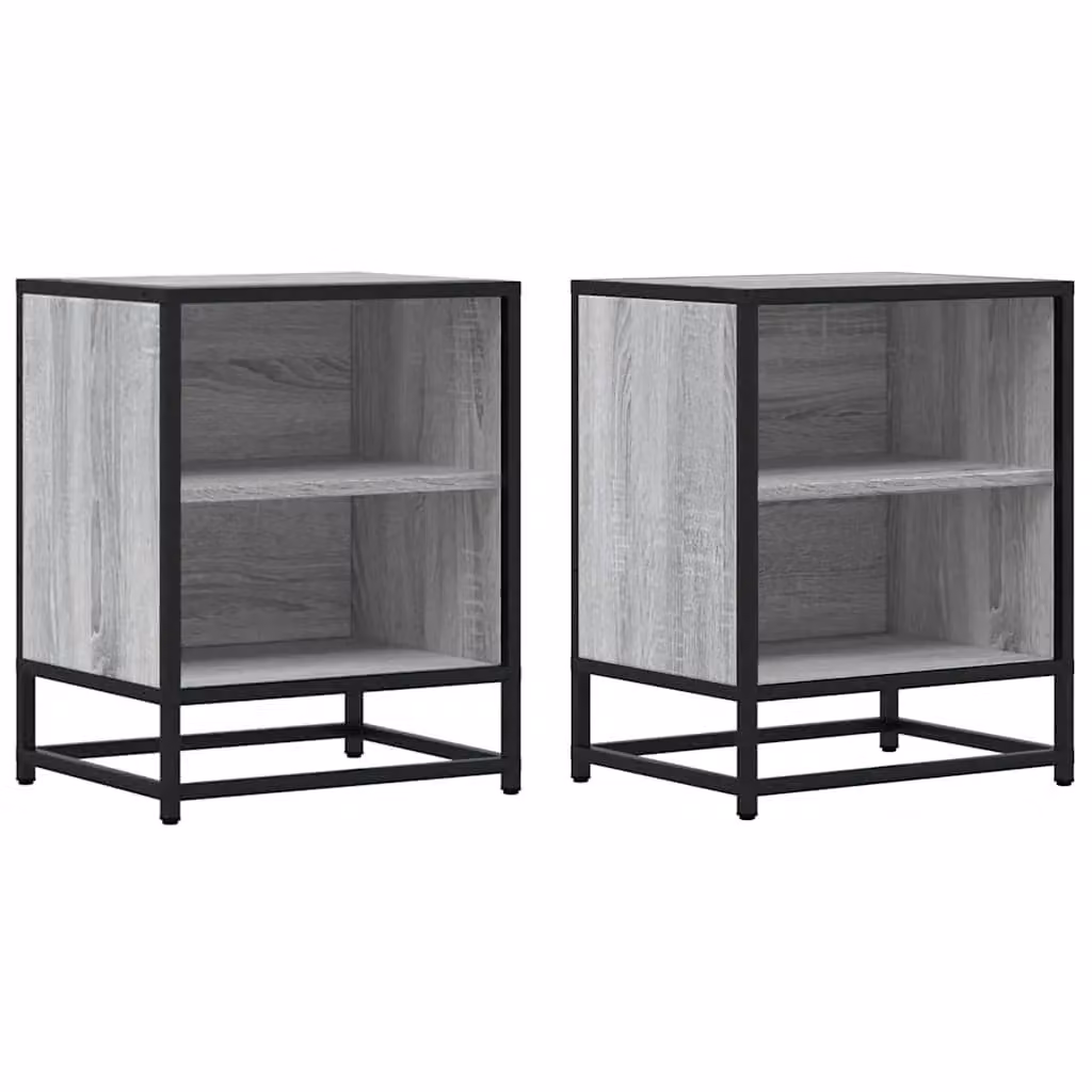 Berkfield Home Set of 2 Grey Sonoma Bedside Cabinets in Engineered Wood and Metal, W: 40 cm, D: 31 cm, H: 50 cm – 2