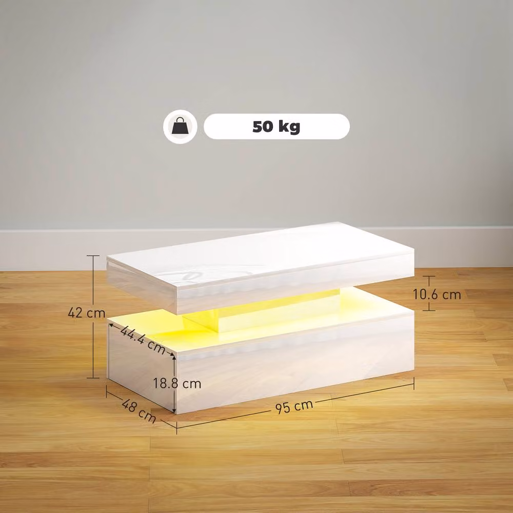 ERGOVEXA Modern White Glossy LED Coffee Table with Storage and Lift Mechanism – 2