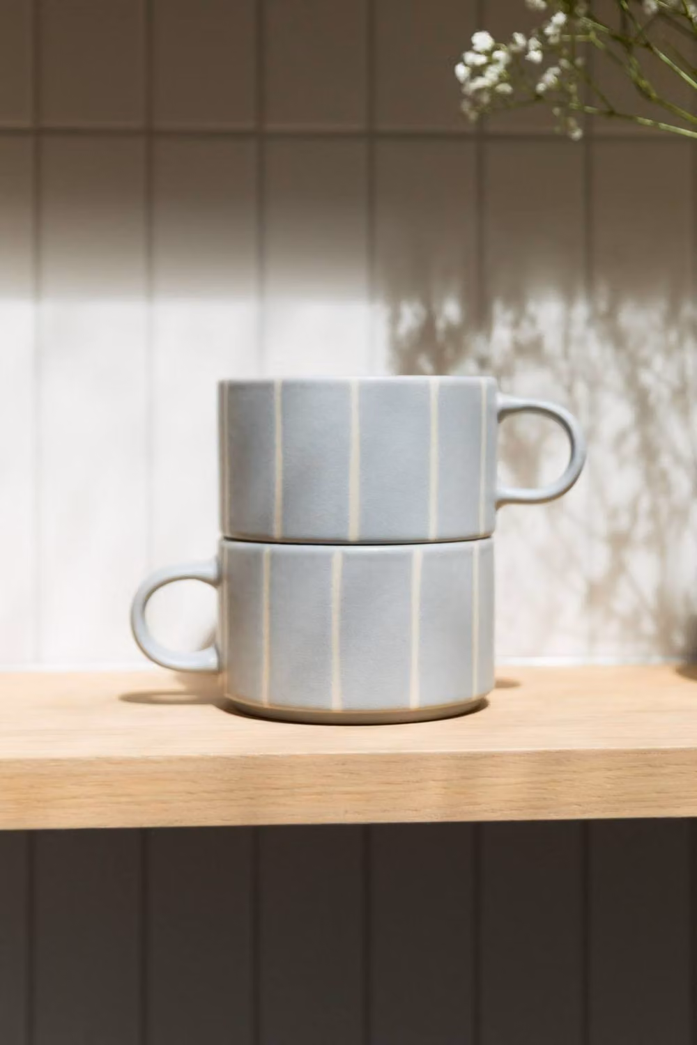 Upper Street Set of 2 Grey Striped Ceramic Mugs, 520ml – 2