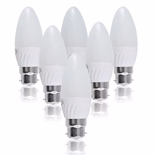MiniSun Pack of 6 Warm White 3000K Frosted Opal LED Candle Bulbs, 4W B22 BC Replacement for 40W, Plastic Thermal High Power Bulbs – 1