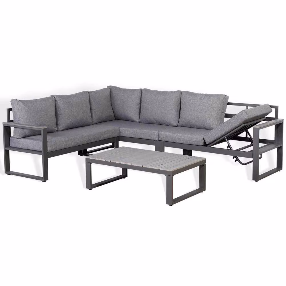 Furnishings For Less UK Aluminium Charcoal L-Shaped Outdoor Garden Coffee Table in Grey, W: 185 cm x D: 60 cm x H: 72 cm – 2