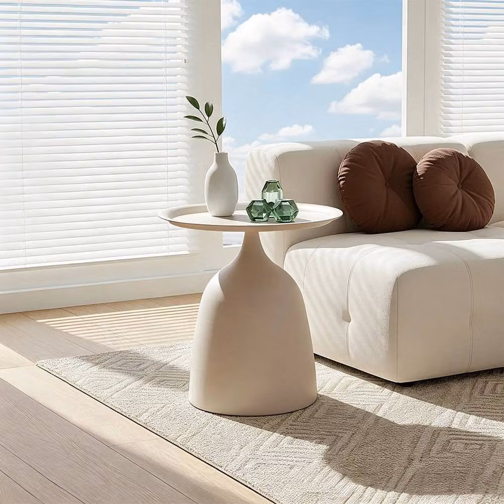 KORVIXA White Round Side Table with Modern Tray Top, Diameter: 100 cm – 2