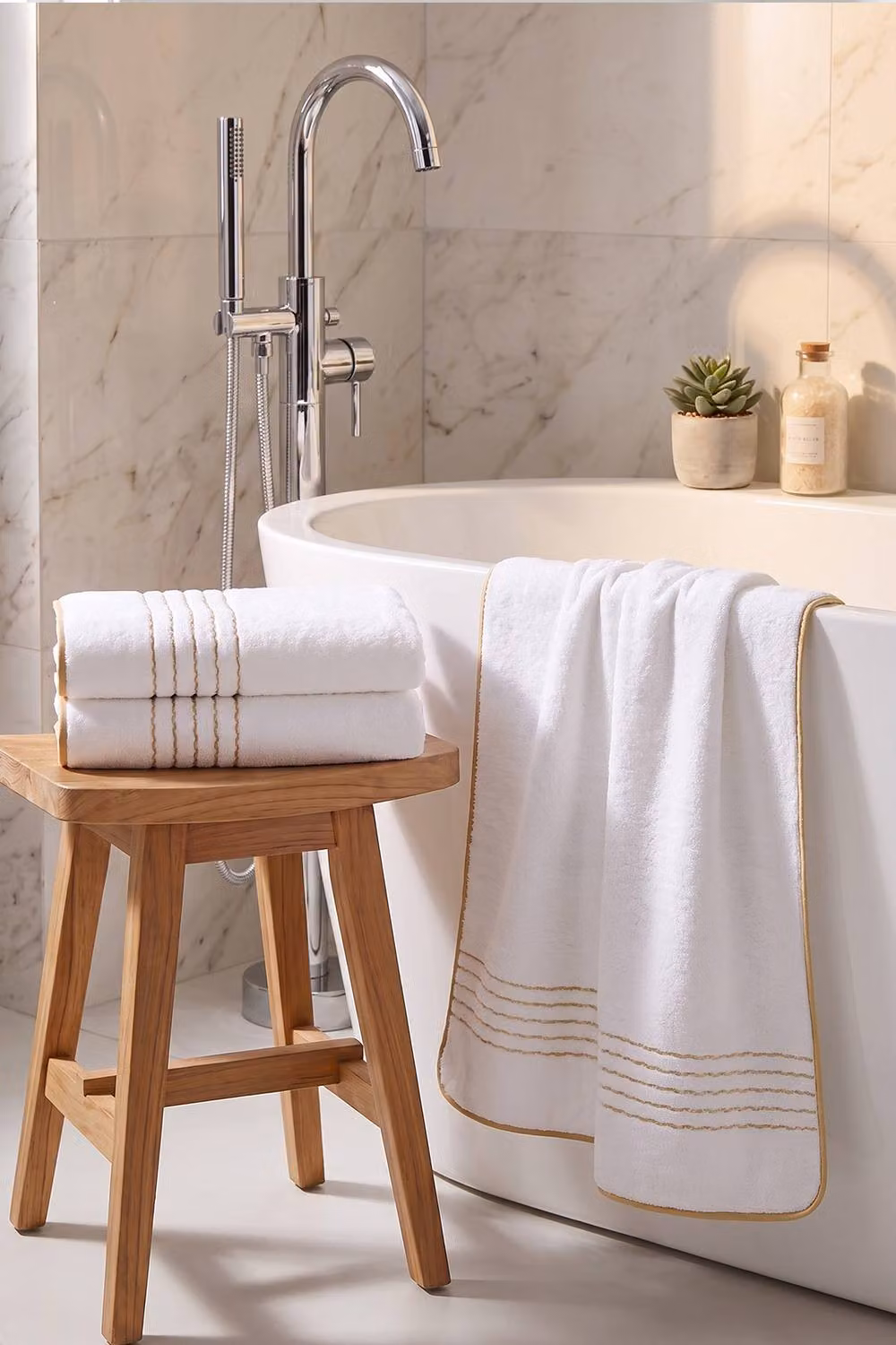 Living and Home 3-Pack Fluffy Striped Bath Towels with Gold Lines and Hanging Loops – 2