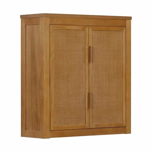 Teamson Home Hatteras Wall-Mounted Scandinavian Wood Bathroom Cabinet in Sand and Brown, W/D/H: 56 x 20.32 x 56 cm
