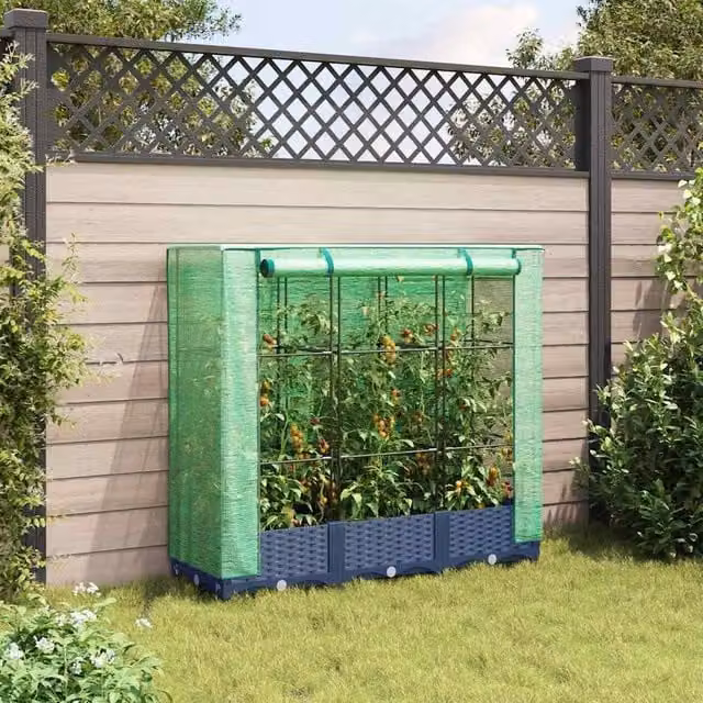 Berkfield Home Raised Bed with Greenhouse Cover in Dark Navy, W/D/H: 120 x 40 x 123 cm