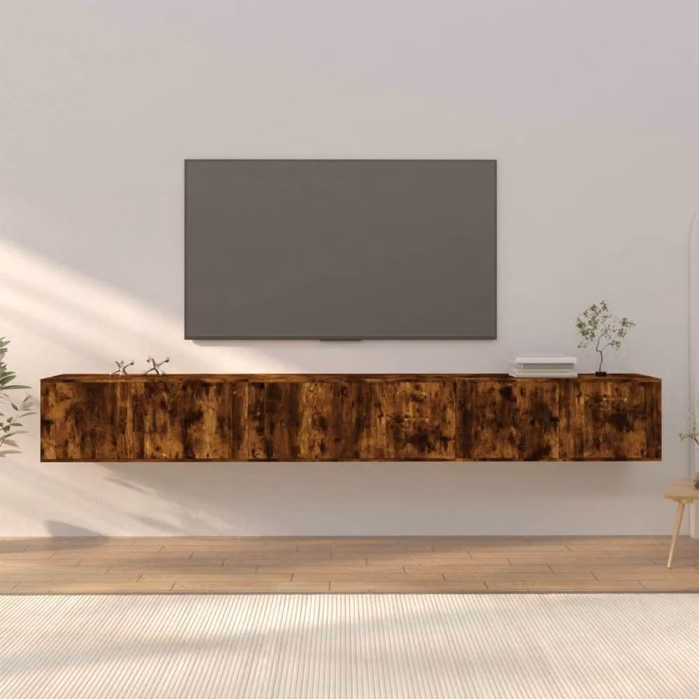Berkfield Home Set of 3 Wall-mounted TV Cabinets in Smoked Oak Brown, W/D/H: 100 x 34.5 x 40 cm – 2