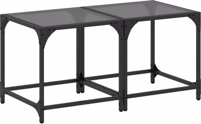 Berkfield Home Set of 2 Modern Square Coffee Tables with Black Glossy Glass Tops and Steel Frames, W/D/H: 40 x 40 x 40 cm