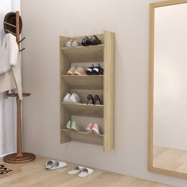 Berkfield Home Set of 2 Wall Mounted Shoe Cabinets in Sonoma Oak and Light Tan, W/D/H: 60 x 18 x 60 cm – 1