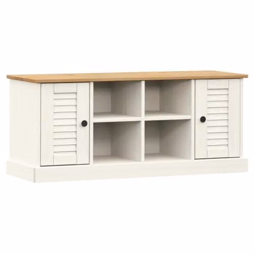 vidaXL VIGO Shoe Bench in White Solid Pine Wood, W/D/H: 106 x 35 x 45 cm