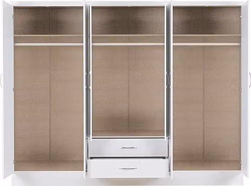 Seconique Nevada 6 Door 2 Drawer Mirrored Wardrobe in White Gloss, H 230 x W 183 x D 52 cm – 3