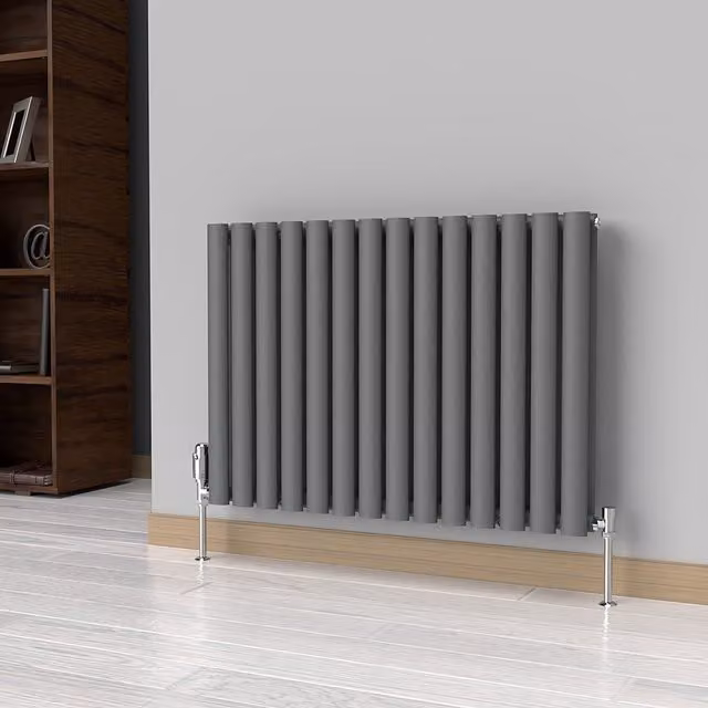 Lux Heat Oval Anthracite Grey Horizontal Wall Mounted Radiator W: 78 cm, H: 60 cm