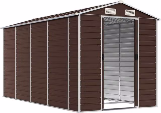 Berkfield Home Brown Galvanised Steel Gable Garden Shed W/D/H: 191 x 385 x 198 cm