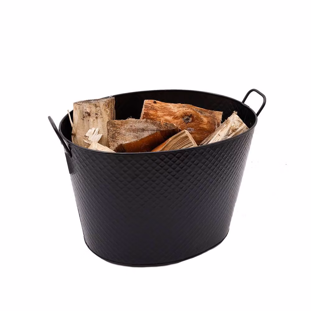Charles Bentley Willow Fireside Log Bucket in Black Matte Finish with Solid Metal Handles, W/D/H: 53 x 40 x 40 cm – 3
