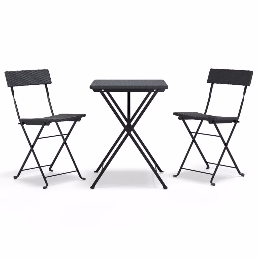 Berkfield Home 3 Piece Folding Bistro Set in Black Poly Rattan and Steel – 2