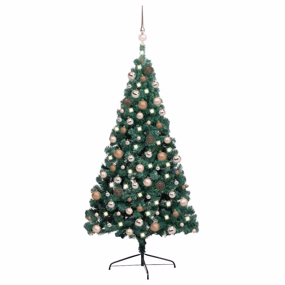 Berkfield Home Beautiful Artificial Half Pre-lit Christmas Tree with Green and Gold Ball Set – 2