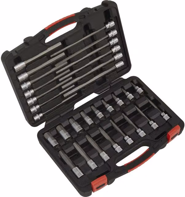 Loops 30 Pack Metric Male Hex Bit Set, 3/8 inch Square Drive, 200mm Long S2 Steel, Silver – 1