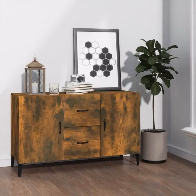 Berkfield Home Smoked Oak Sideboard in Brown, W/D/H: 100 x 36 x 60 cm