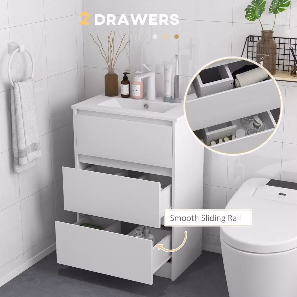 Wyld Haus Nilute Floor Standing Vanity Unit with Basin and 2 Drawers, High Gloss White, W/D/H: 60 x 37 x 88 cm – 3