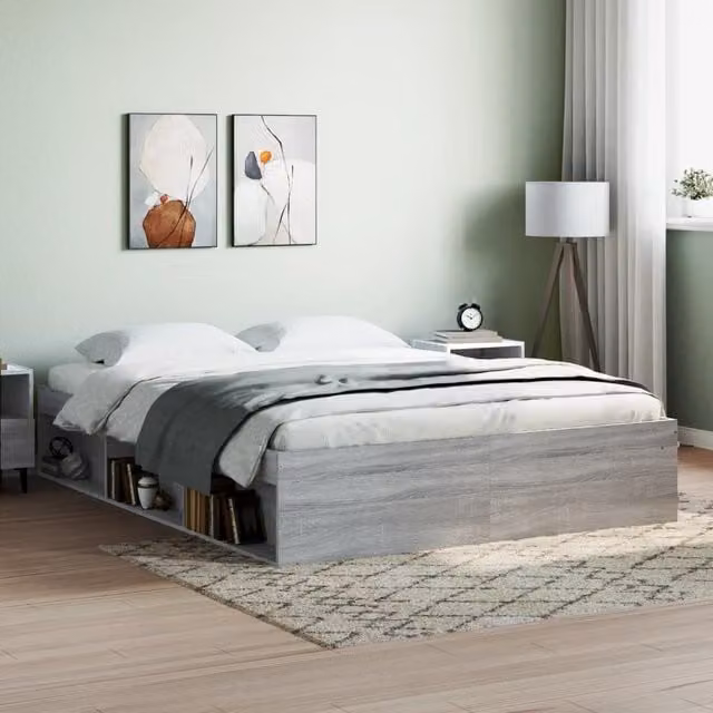 Berkfield Home Grey Sonoma Bed Frame with Side Compartments, W/D/H: 140 x 200 cm