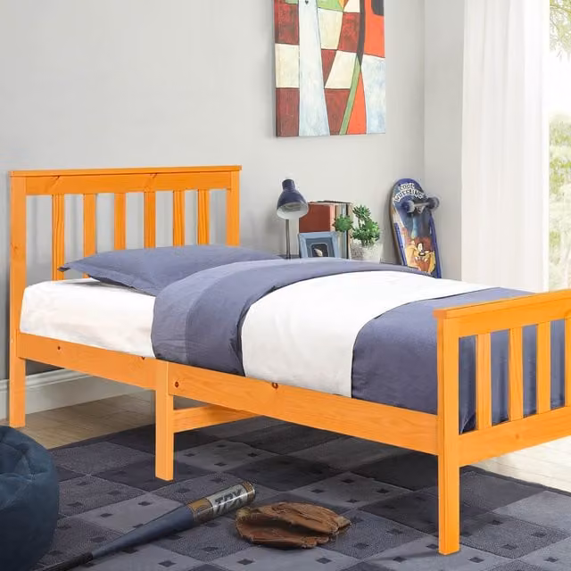 Comfy Living Solid Pine Single Bed Frame, Brown, W/D/H: 90 x 190 cm